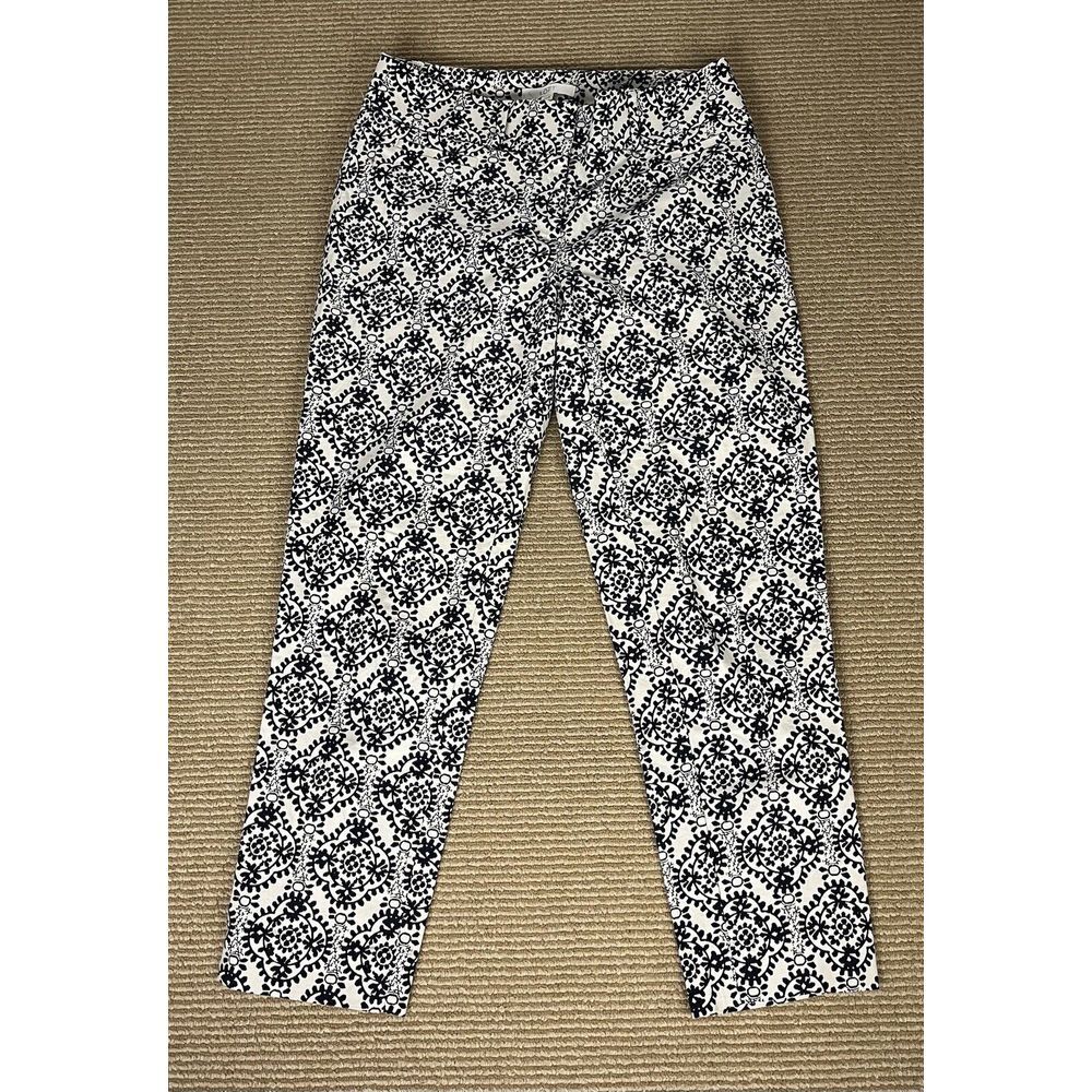 Ann Taylor LOFT Pants Women's 0 Julie Ivory Black Geometric Chino‎ Crop